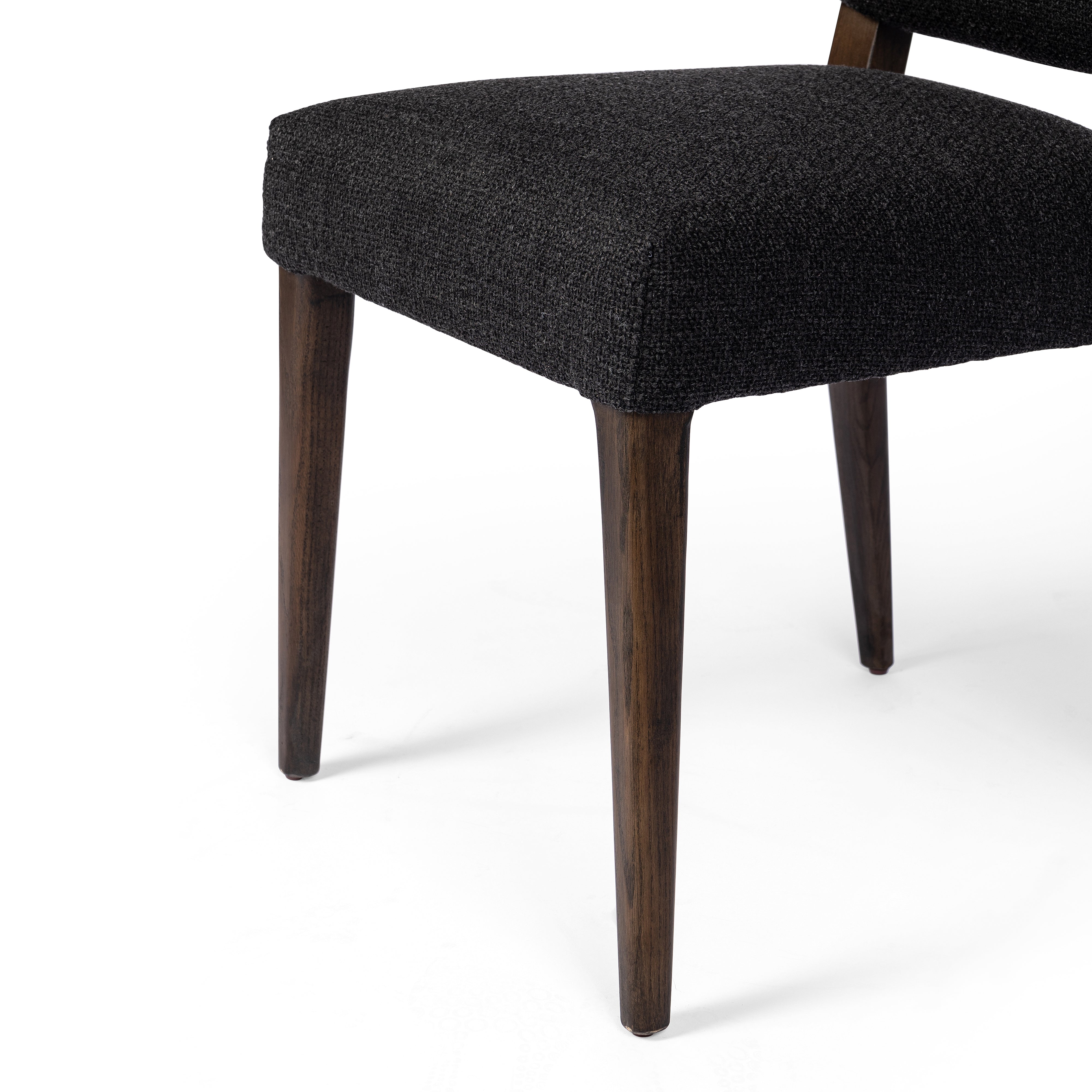 Gibson Black Fabric &amp; Burnt Nettlewood with Shoe Nail Iron | Kurt Dining Chair | Valley Ridge Furniture