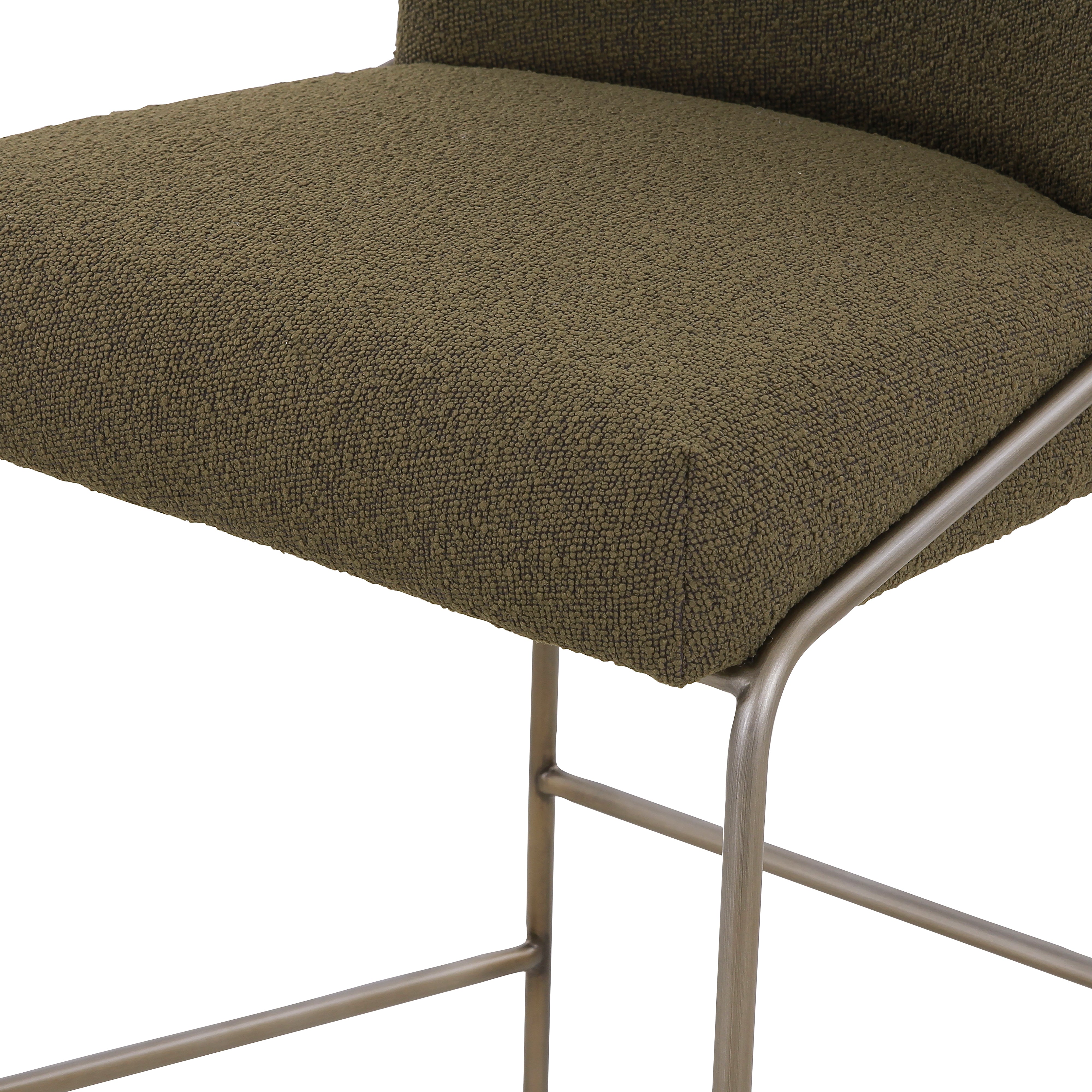 Fiqa Boucle Olive Fabric with Brushed Slate Iron (Bar Height) | Astrud Bar/Counter Stool | Valley Ridge Furniture