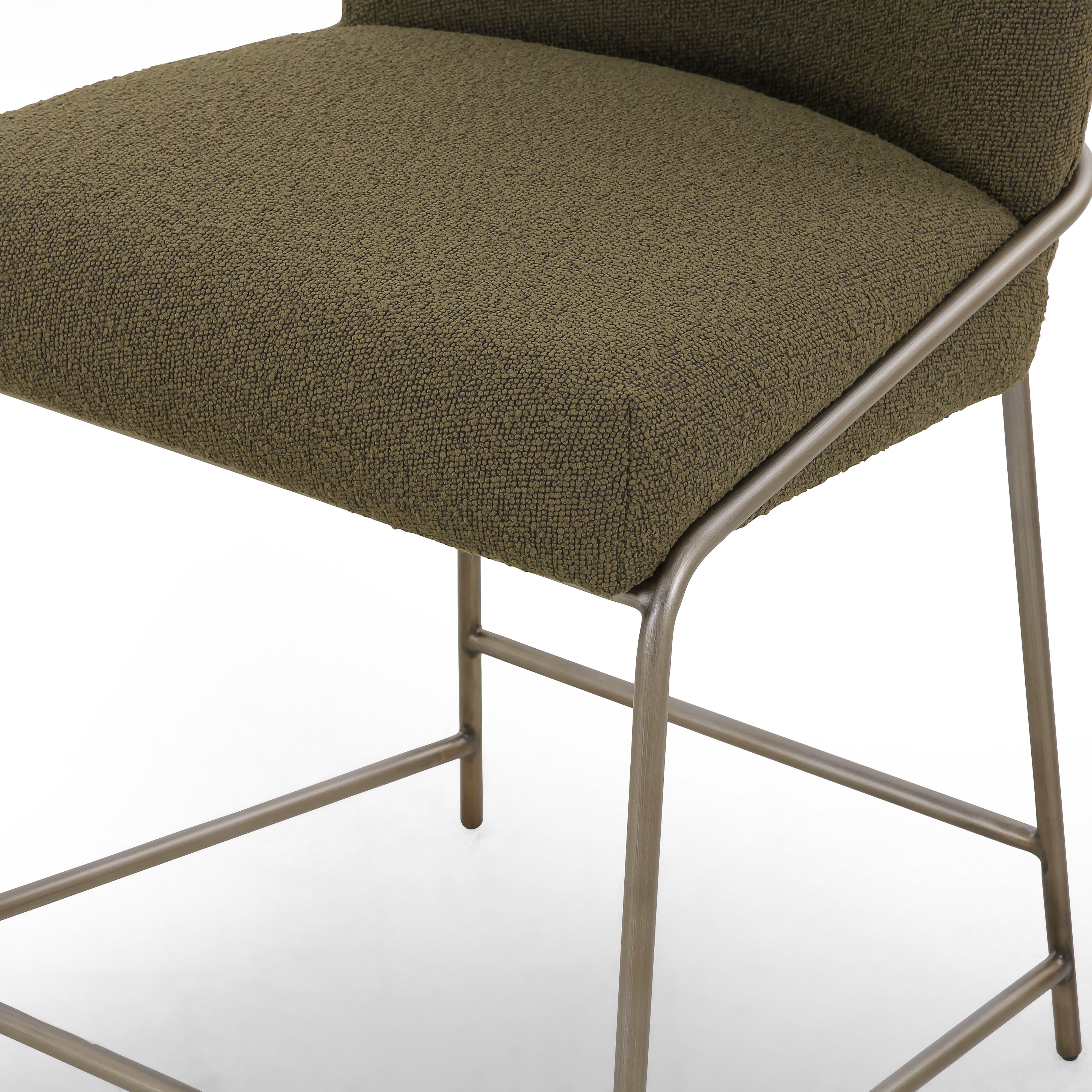 Fiqa Boucle Olive Fabric with Brushed Slate Iron (Counter Height) | Astrud Bar/Counter Stool | Valley Ridge Furniture