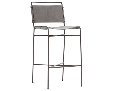 Stonewash Grey Fabric with Waxed Black Iron (Bar Height) | Wharton Bar/Counter Stool | Valley Ridge Furniture