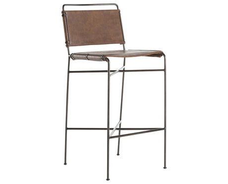 Distressed Brown Faux Leather with Waxed Black Iron (Bar Height) | Wharton Bar/Counter Stool | Valley Ridge Furniture