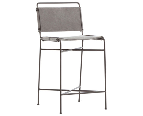 Stonewash Grey Fabric with Waxed Black Iron (Counter Height) | Wharton Bar/Counter Stool | Valley Ridge Furniture
