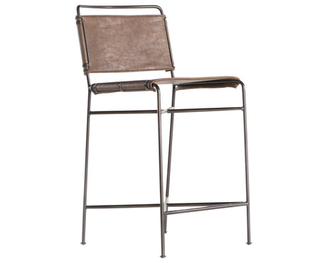 Distressed Brown Faux Leather with Waxed Black Iron (Counter Height) | Wharton Bar/Counter Stool | Valley Ridge Furniture