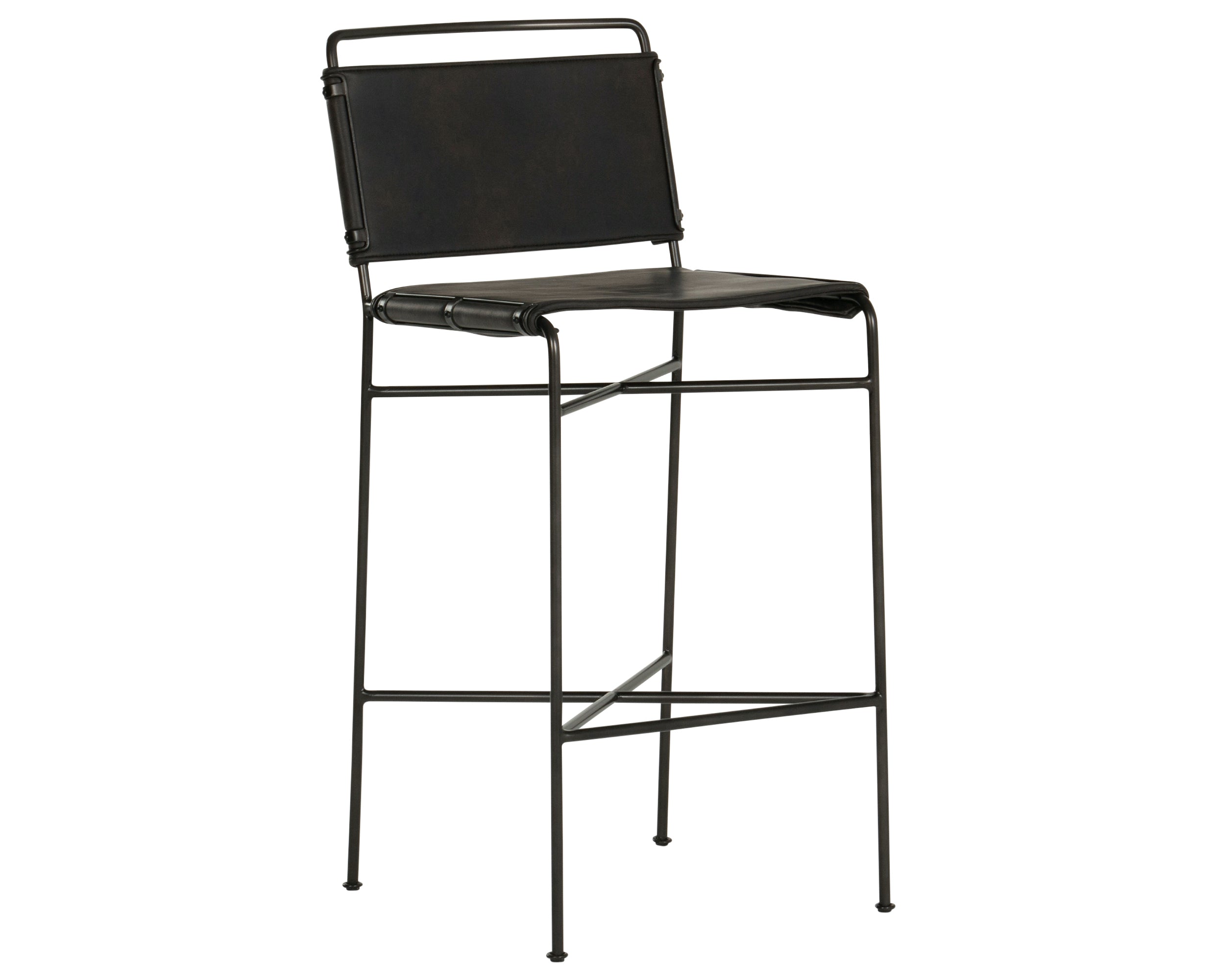 Distressed Black Faux Leather with Waxed Black Iron (Bar Height) | Wharton Bar/Counter Stool | Valley Ridge Furniture