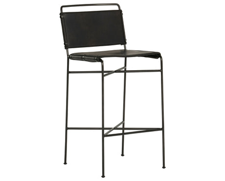 Distressed Black Faux Leather with Waxed Black Iron (Bar Height) | Wharton Bar/Counter Stool | Valley Ridge Furniture