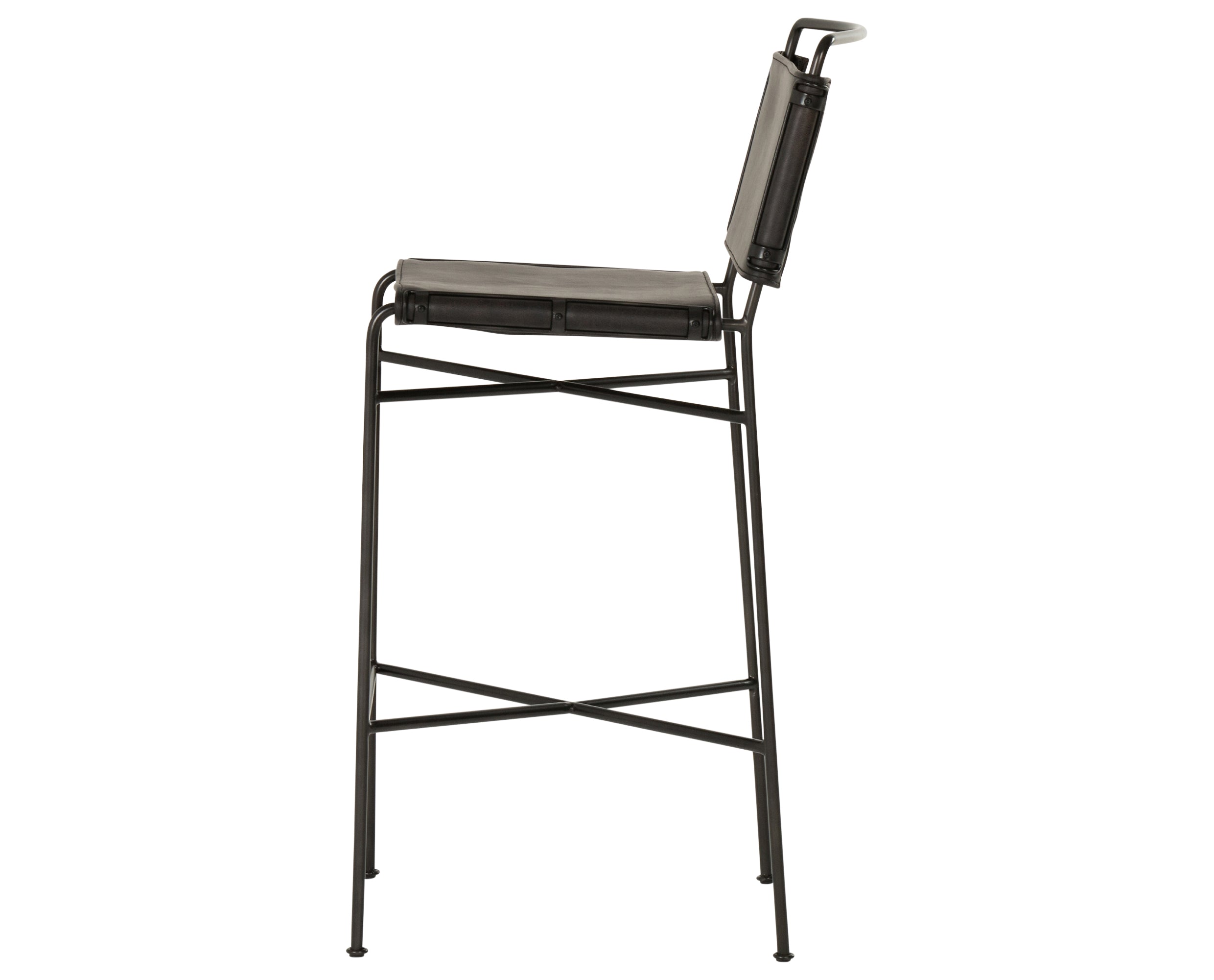 Distressed Black Faux Leather with Waxed Black Iron (Bar Height) | Wharton Bar/Counter Stool | Valley Ridge Furniture