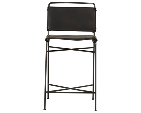 Distressed Black Faux Leather with Waxed Black Iron (Counter Height) | Wharton Bar/Counter Stool | Valley Ridge Furniture