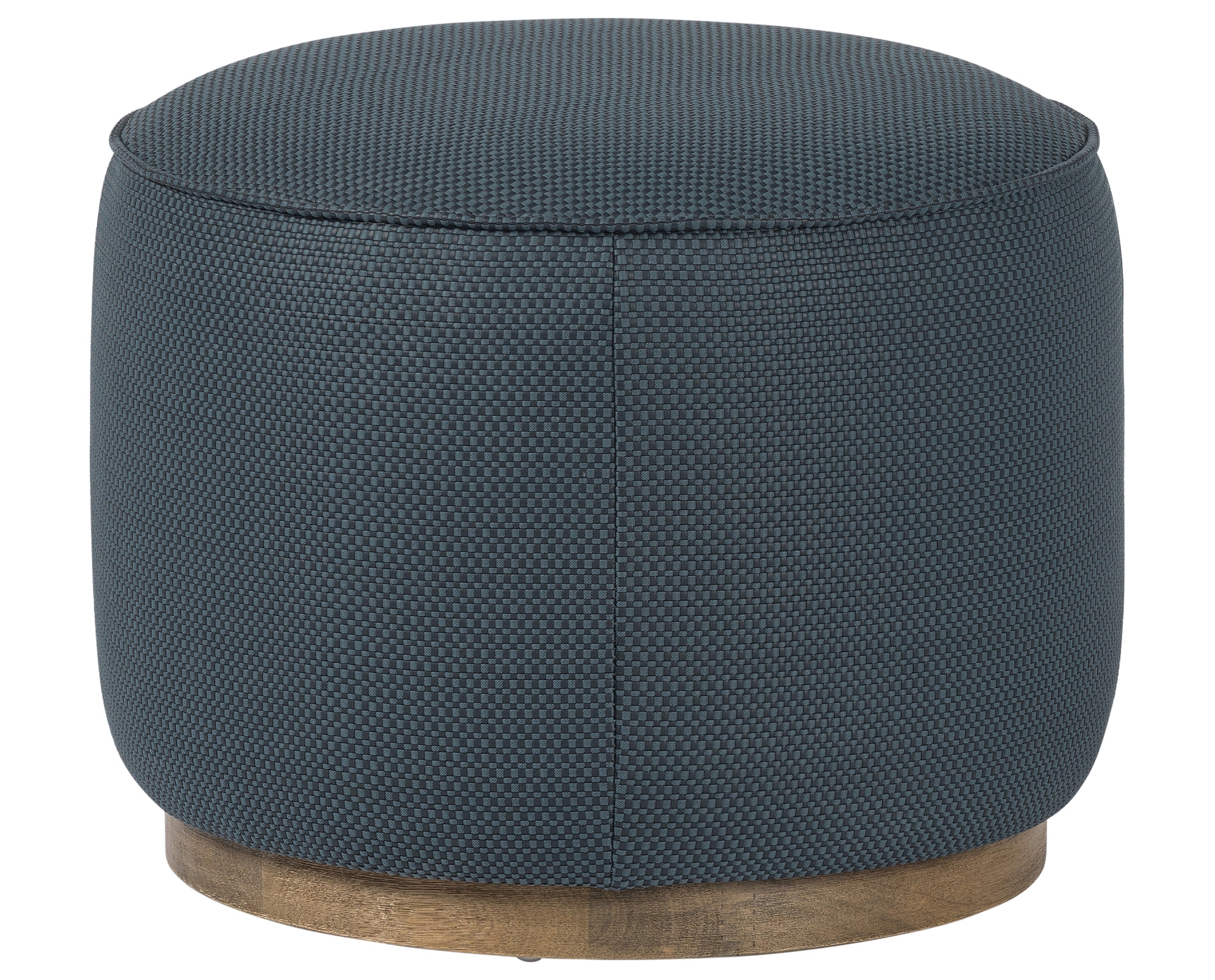 Fresno Cobalt Faux Leather &amp; Distressed Natural Parawood | Sinclair Round Ottoman | Valley Ridge Furniture
