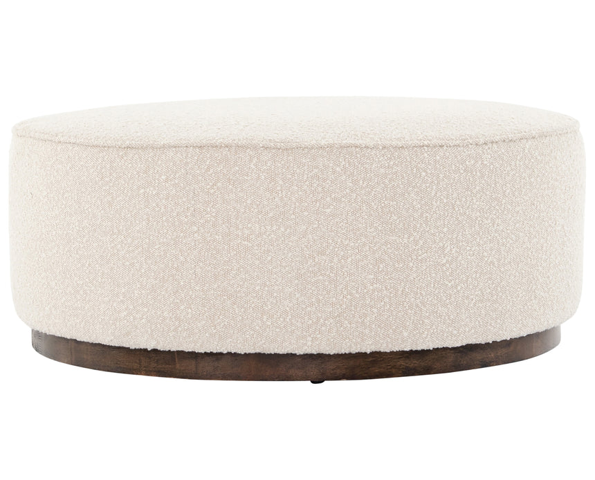 Knoll Natural Fabric with Distressed Natural Parawood | Sinclair Large Round Ottoman | Valley Ridge Furniture