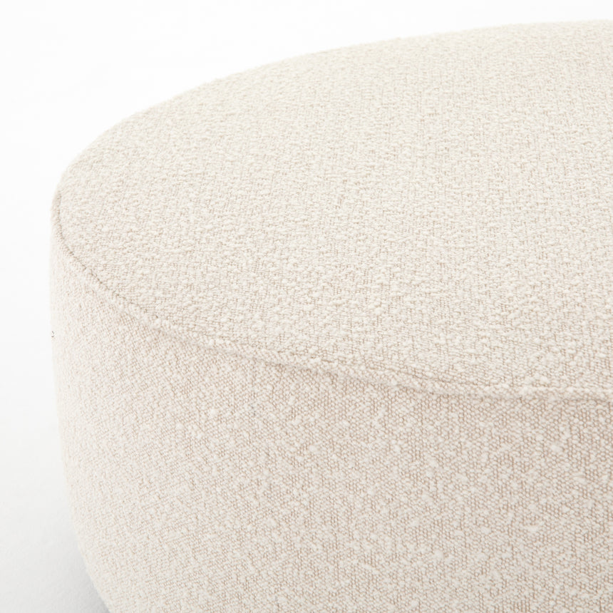 Knoll Natural Fabric with Distressed Natural Parawood | Sinclair Large Round Ottoman | Valley Ridge Furniture