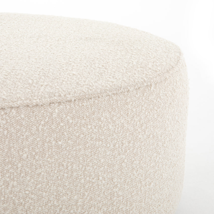 Knoll Natural Fabric with Distressed Natural Parawood | Sinclair Large Round Ottoman | Valley Ridge Furniture