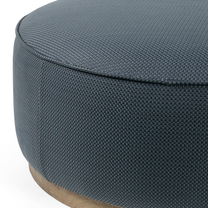 Fresno Cobalt Faux Leather with Distressed Natural Parawood | Sinclair Large Round Ottoman | Valley Ridge Furniture