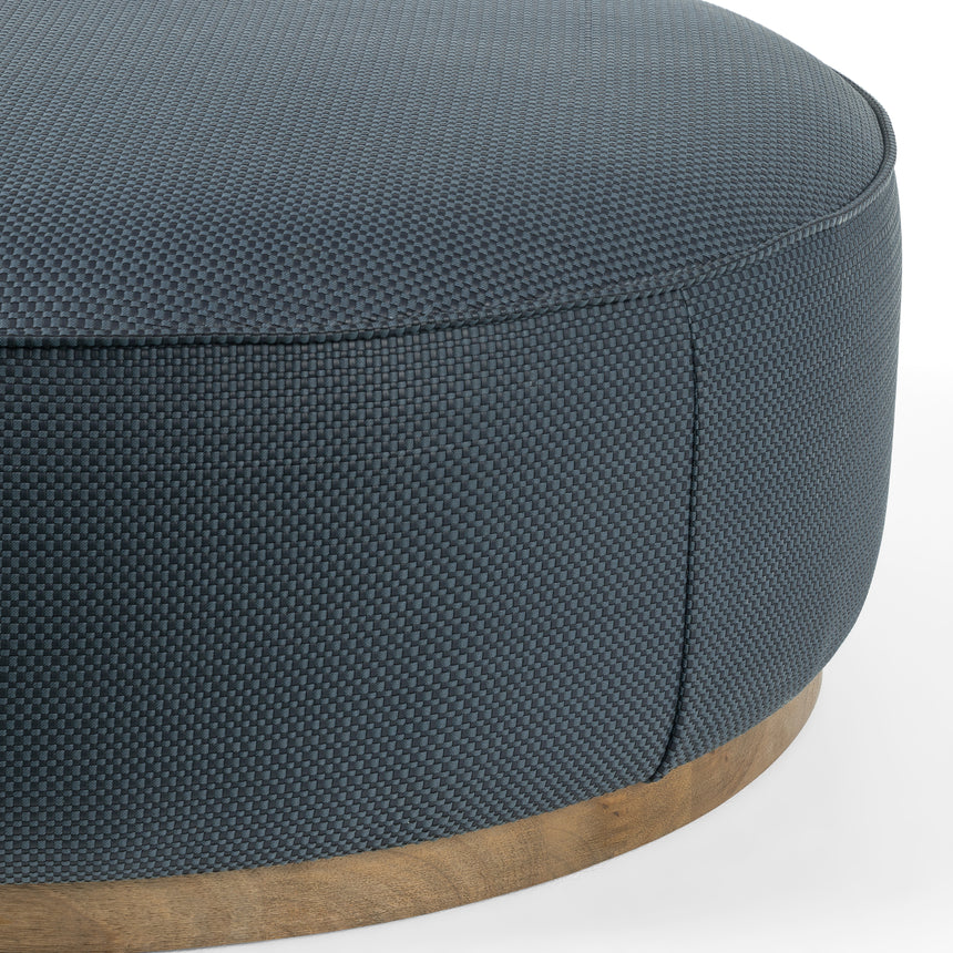 Fresno Cobalt Faux Leather with Distressed Natural Parawood | Sinclair Large Round Ottoman | Valley Ridge Furniture