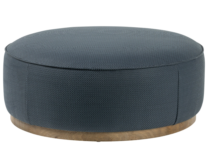 Fresno Cobalt Faux Leather with Distressed Natural Parawood | Sinclair Large Round Ottoman | Valley Ridge Furniture