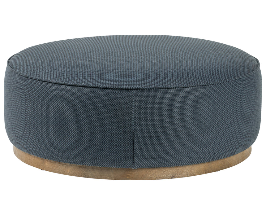 Fresno Cobalt Faux Leather with Distressed Natural Parawood | Sinclair Large Round Ottoman | Valley Ridge Furniture
