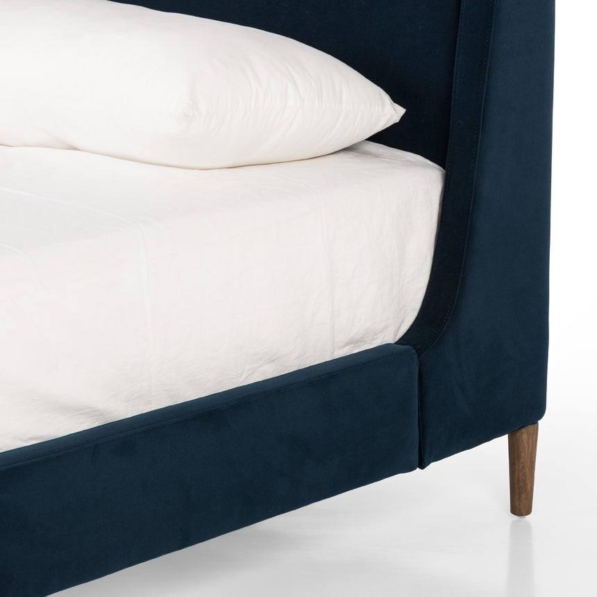 Modern Velvet Ink Fabric with Distressed Natural Parawood (King Size) | Potter Bed | Valley Ridge Furniture