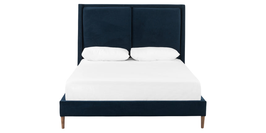 Modern Velvet Ink Fabric with Distressed Natural Parawood (Queen Size) | Potter Bed | Valley Ridge Furniture