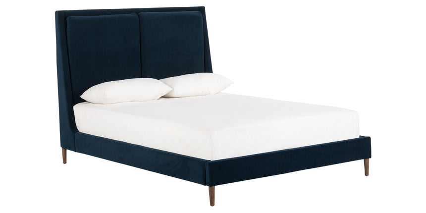 Modern Velvet Ink Fabric with Distressed Natural Parawood (Queen Size) | Potter Bed | Valley Ridge Furniture