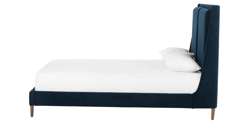Modern Velvet Ink Fabric with Distressed Natural Parawood (Queen Size) | Potter Bed | Valley Ridge Furniture