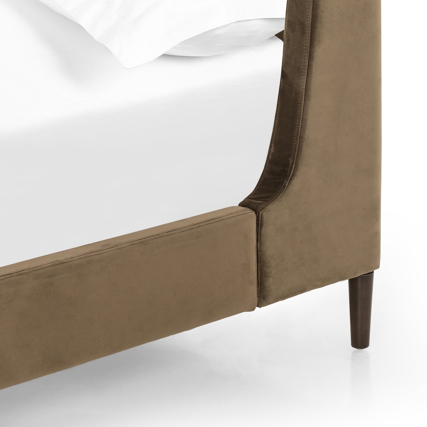 Surrey Olive Fabric with Burnt Oak (Queen Size) | Potter Bed | Valley Ridge Furniture