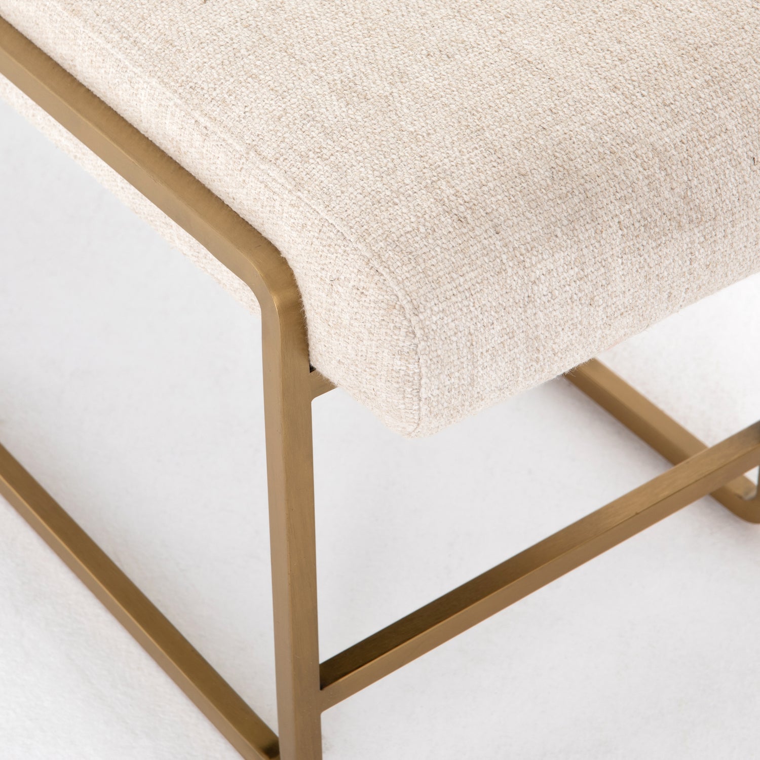 Thames Cream Fabric with Polished Brass Stainless Steel | Sled Bench | Valley Ridge Furniture