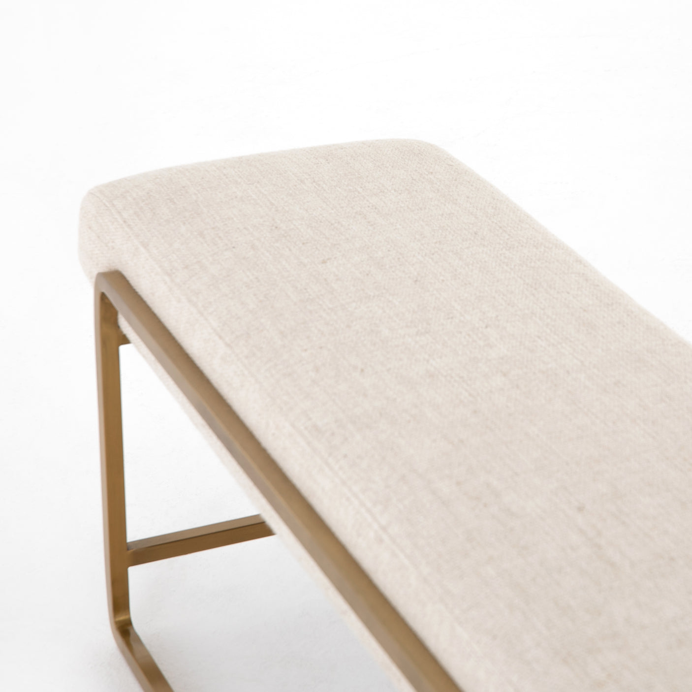 Thames Cream Fabric with Polished Brass Stainless Steel | Sled Bench | Valley Ridge Furniture