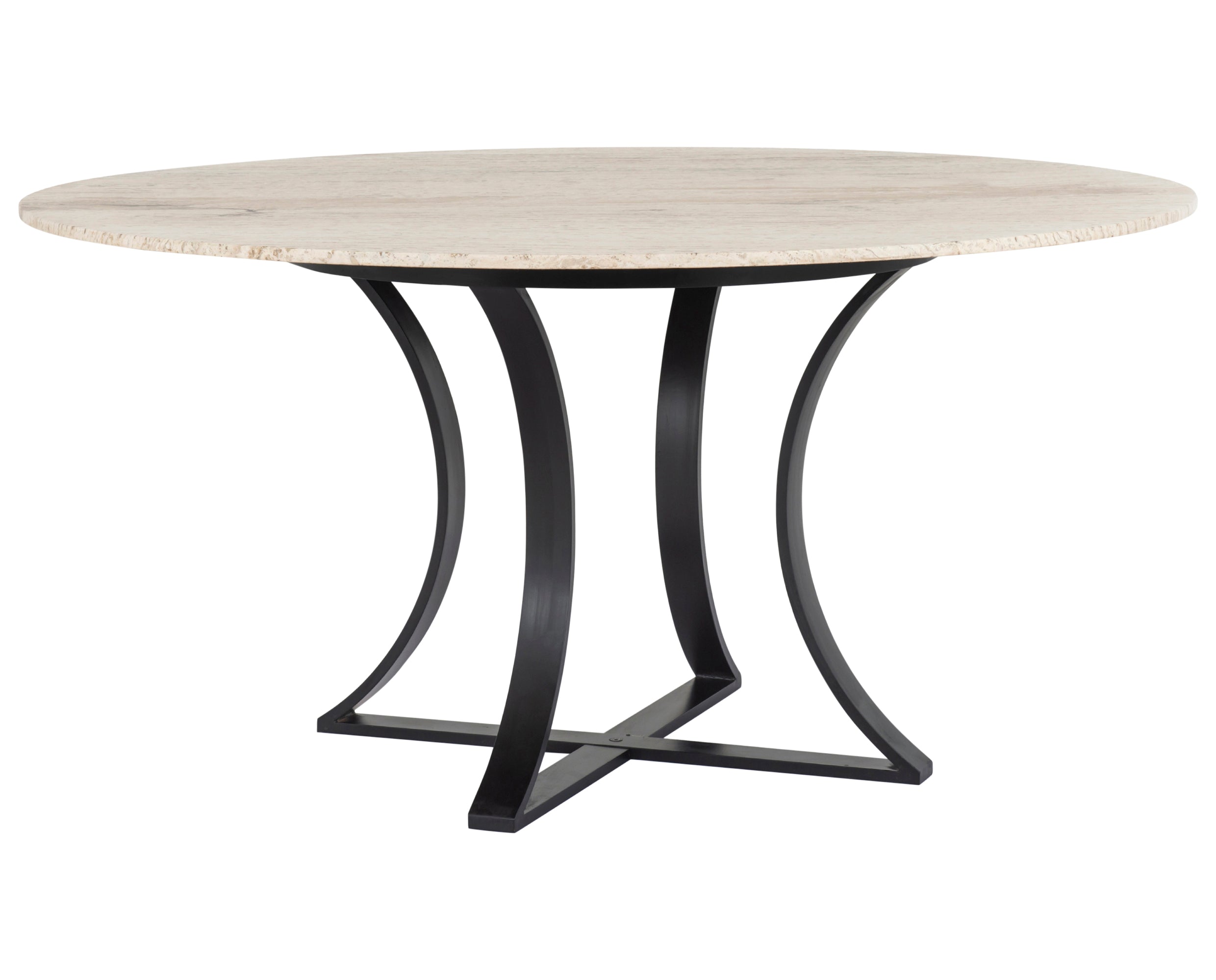 White Travertine with Dark Kettle Black Iron (60in Size) | Gage Dining Table | Valley Ridge Furniture
