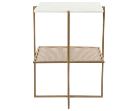 Polished White Marble with Antique Brass Iron | Olivia Nightstand | Valley Ridge Furniture