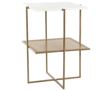 Polished White Marble with Antique Brass Iron | Olivia Nightstand | Valley Ridge Furniture