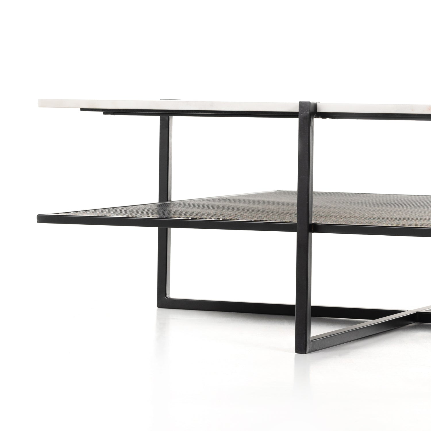 Polished White Marble with Matte Black Iron | Olivia Square Coffee Table | Valley Ridge Furniture