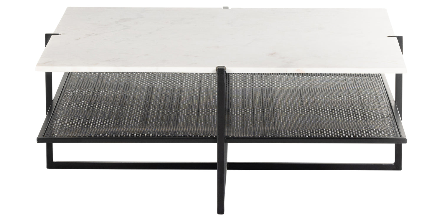 Polished White Marble with Matte Black Iron | Olivia Square Coffee Table | Valley Ridge Furniture