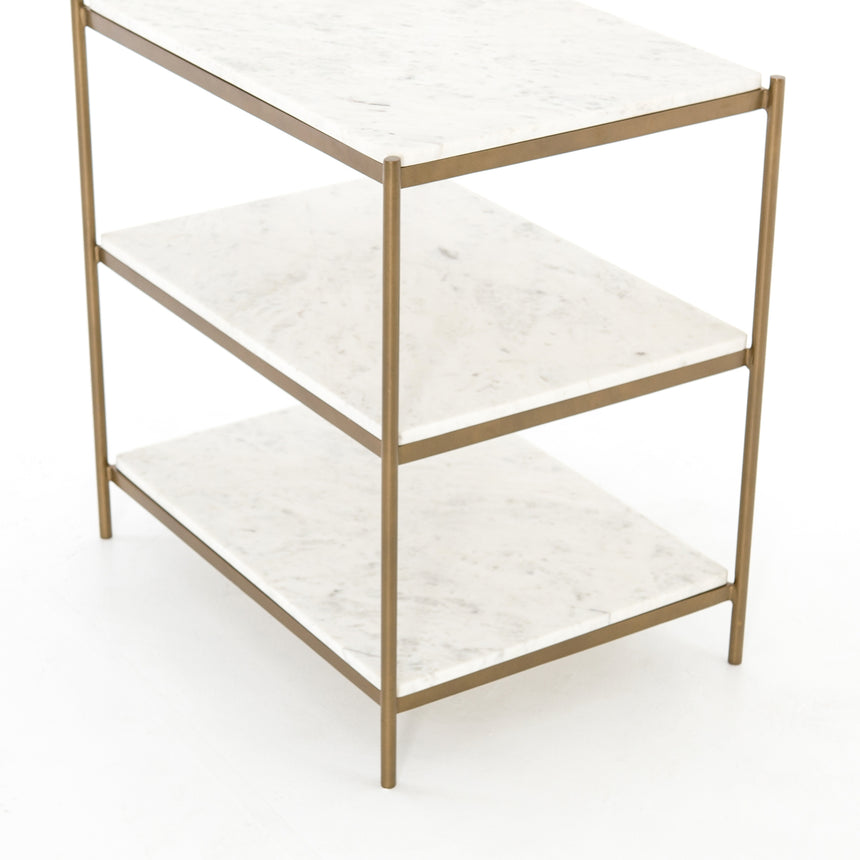 Polished White Marble with Antique Brass Iron | Felix Nightstand | Valley Ridge Furniture