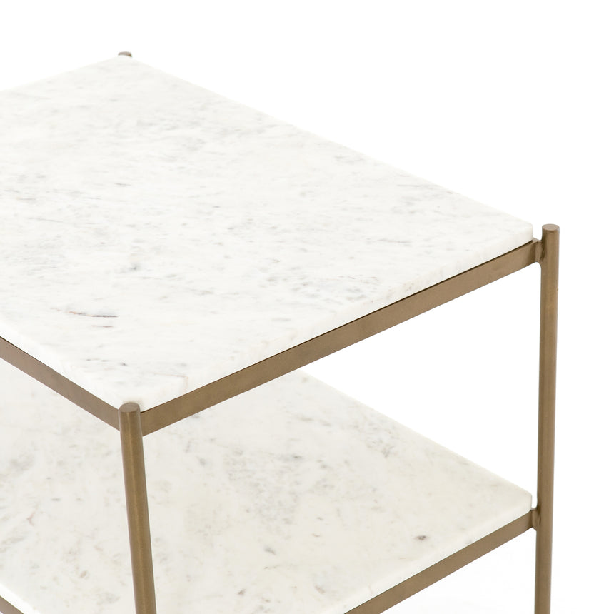 Polished White Marble with Antique Brass Iron | Felix Nightstand | Valley Ridge Furniture