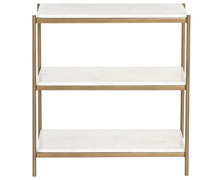 Polished White Marble with Antique Brass Iron | Felix Nightstand | Valley Ridge Furniture