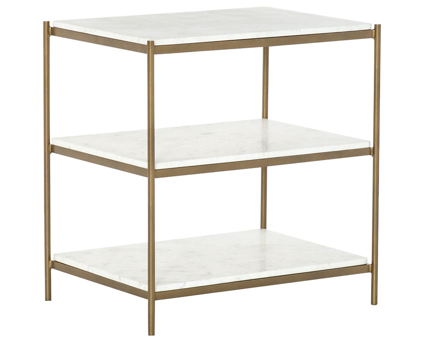 Polished White Marble with Antique Brass Iron | Felix Nightstand | Valley Ridge Furniture