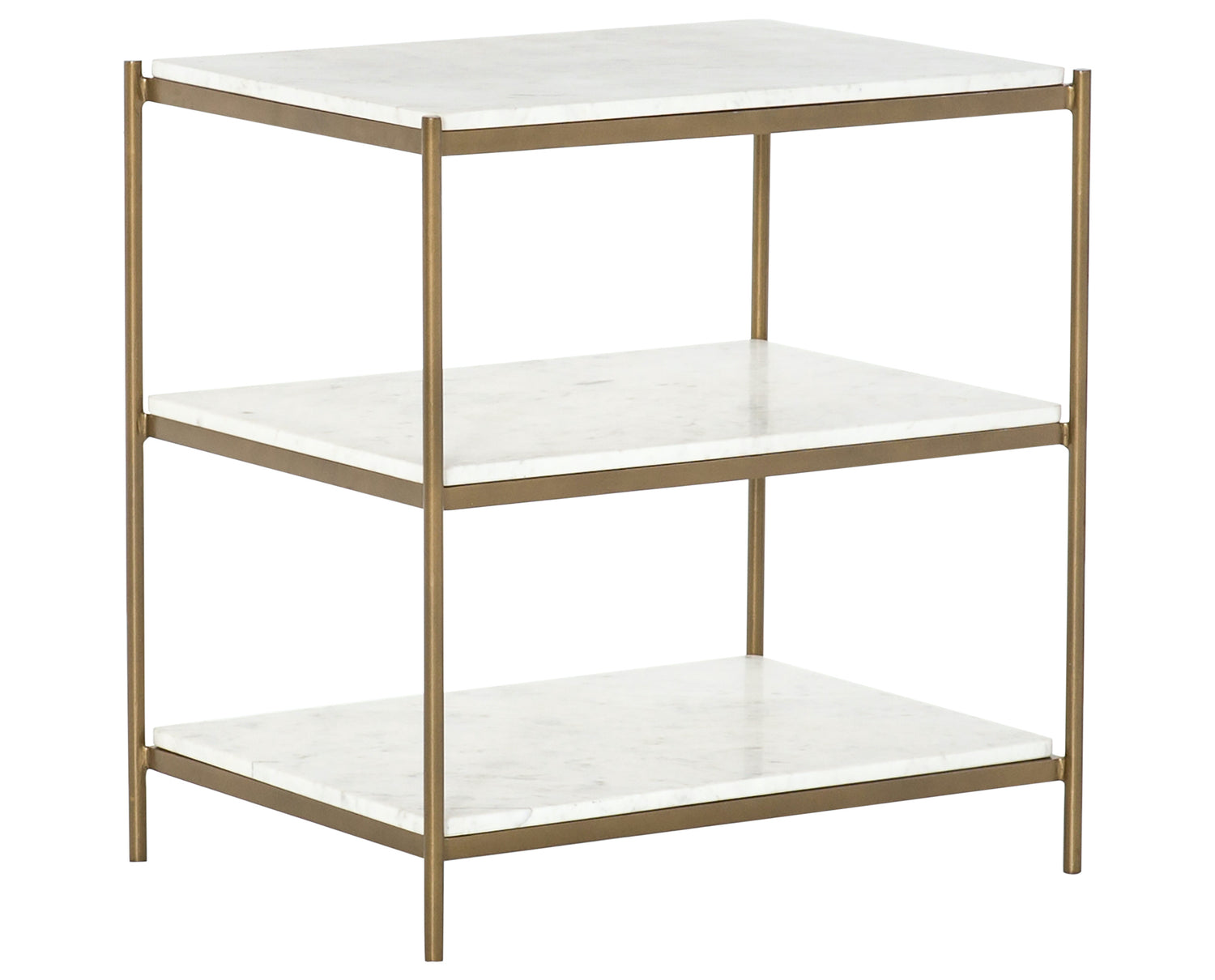 Polished White Marble with Antique Brass Iron | Felix Nightstand | Valley Ridge Furniture