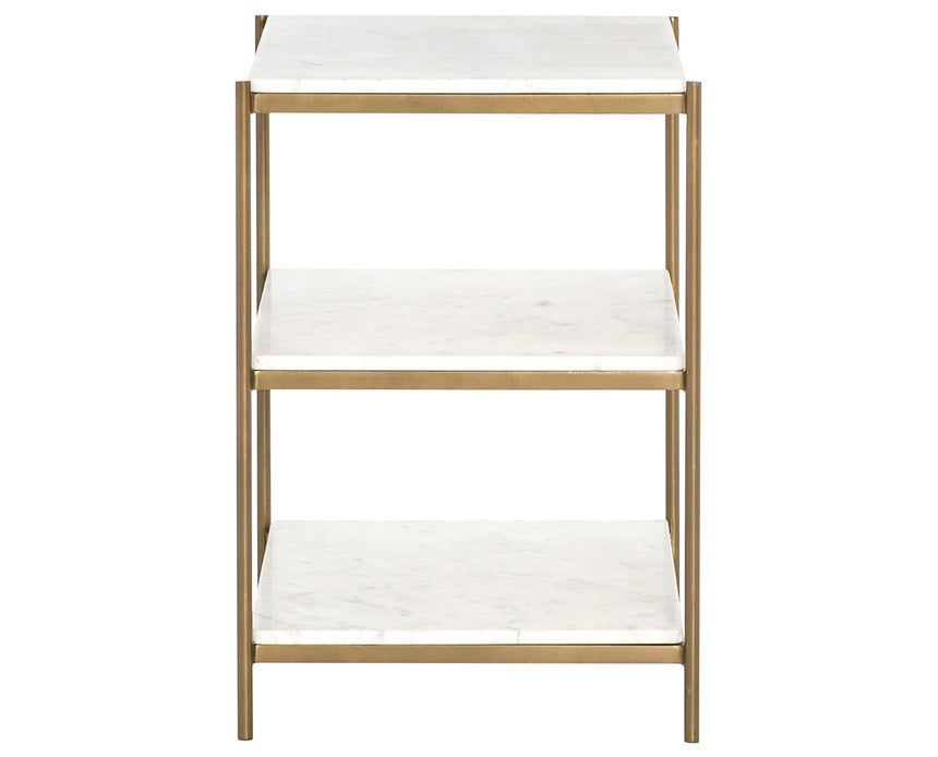 Polished White Marble with Antique Brass Iron | Felix Nightstand | Valley Ridge Furniture