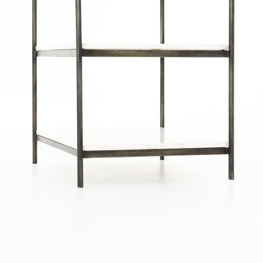 Polished White Marble with Hammered Grey Iron w/Clear Powder Coat | Felix Nightstand | Valley Ridge Furniture