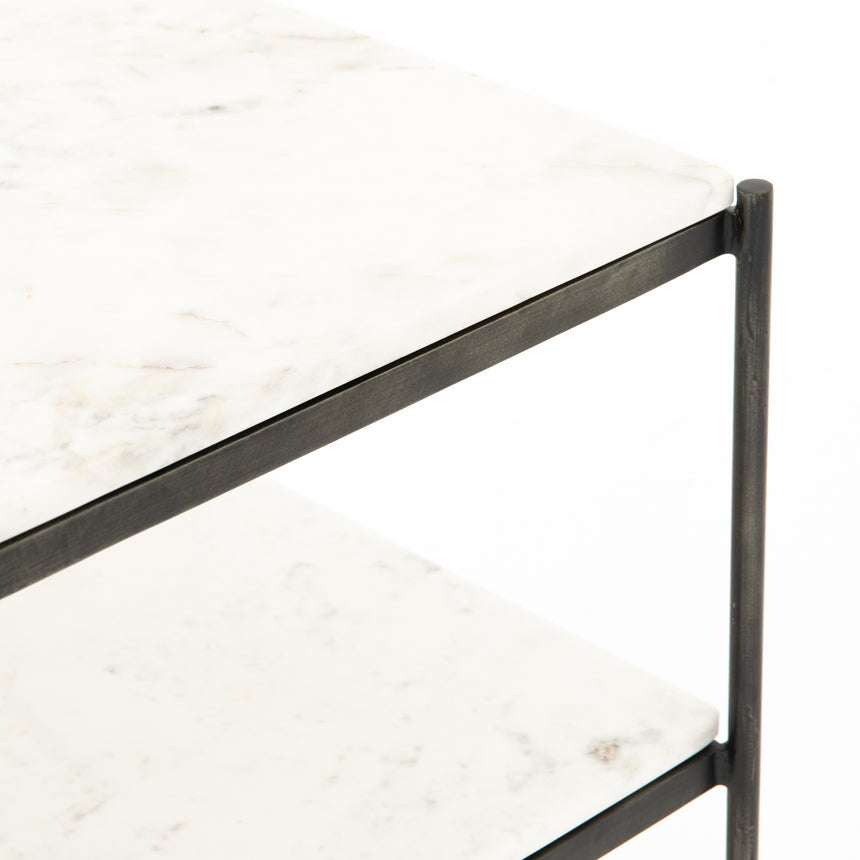 Polished White Marble with Hammered Grey Iron w/Clear Powder Coat | Felix Nightstand | Valley Ridge Furniture