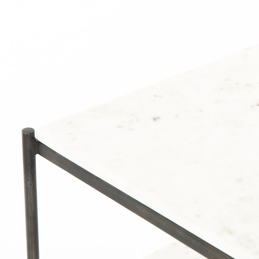 Polished White Marble with Hammered Grey Iron w/Clear Powder Coat | Felix Nightstand | Valley Ridge Furniture