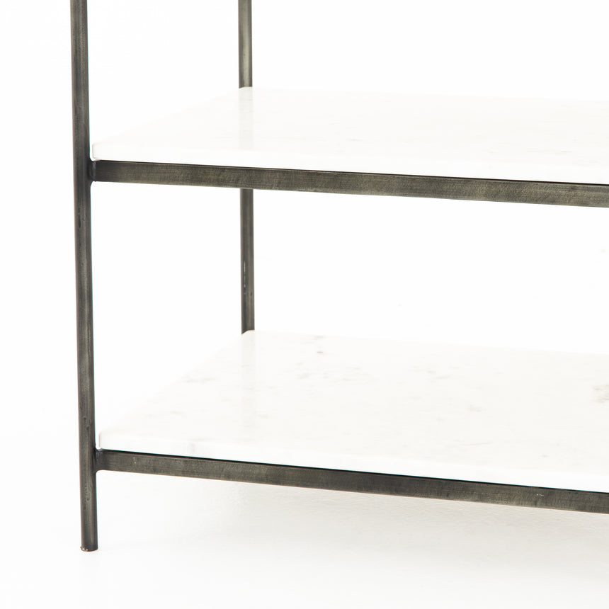 Polished White Marble with Hammered Grey Iron w/Clear Powder Coat | Felix Nightstand | Valley Ridge Furniture