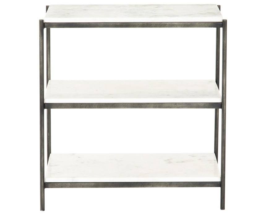 Polished White Marble with Hammered Grey Iron w/Clear Powder Coat | Felix Nightstand | Valley Ridge Furniture