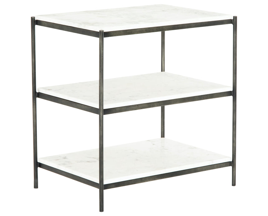 Polished White Marble with Hammered Grey Iron w/Clear Powder Coat | Felix Nightstand | Valley Ridge Furniture