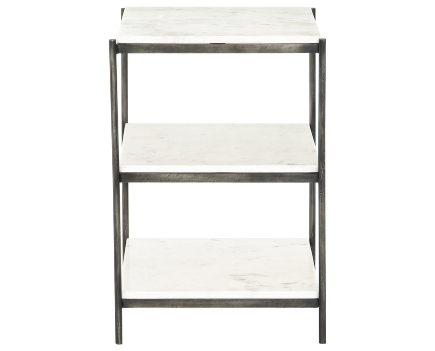 Polished White Marble with Hammered Grey Iron w/Clear Powder Coat | Felix Nightstand | Valley Ridge Furniture