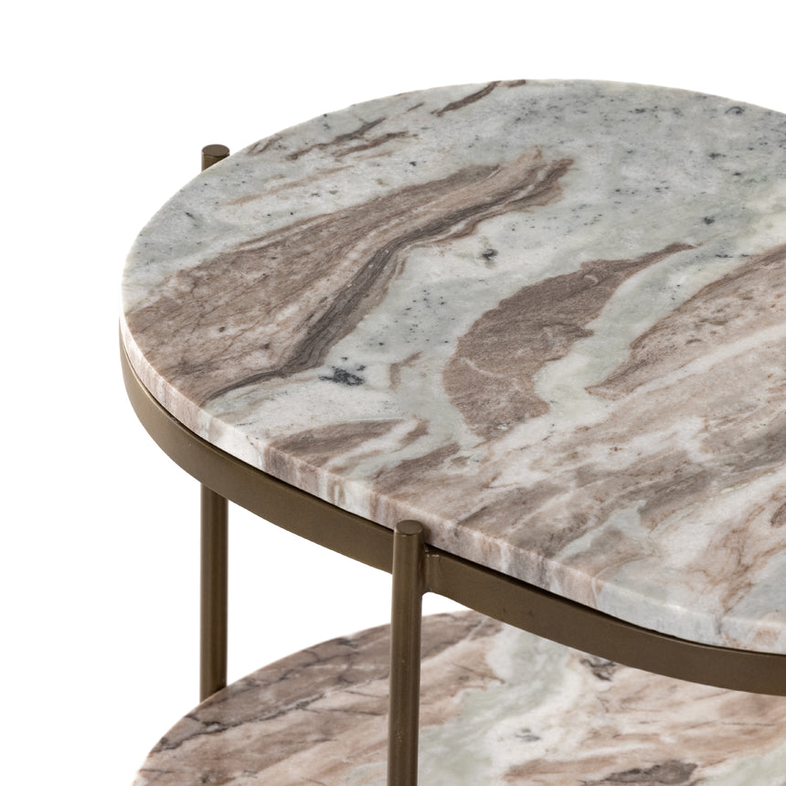 Canyon Marble with Antique Brass Iron | Felix Oval Nightstand | Valley Ridge Furniture