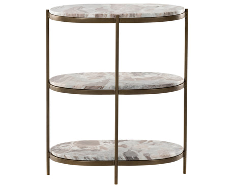 Canyon Marble with Antique Brass Iron | Felix Oval Nightstand | Valley Ridge Furniture