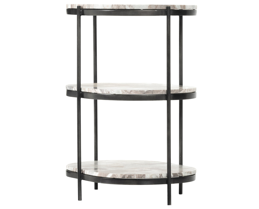 Canyon Marble with Hammered Grey Iron w/Clear Powder Coat | Felix Oval Nightstand | Valley Ridge Furniture