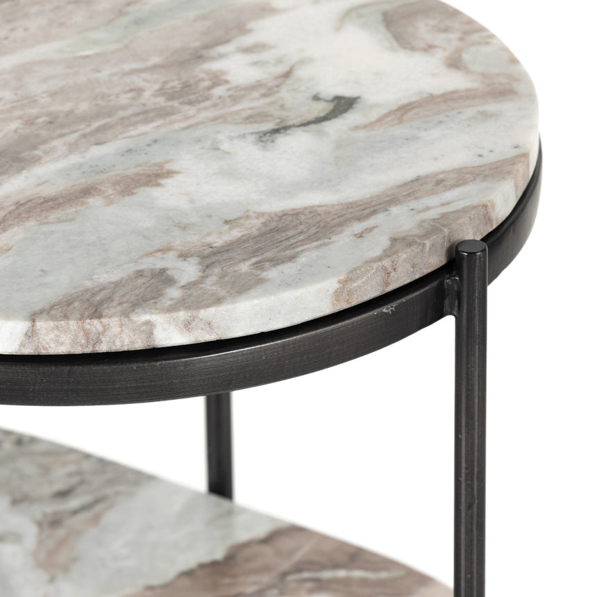 Canyon Marble with Hammered Grey Iron w/Clear Powder Coat | Felix Oval Nightstand | Valley Ridge Furniture