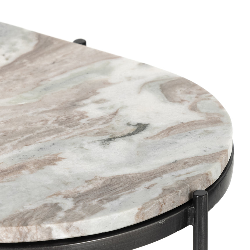 Canyon Marble with Hammered Grey Iron w/Clear Powder Coat | Felix Oval Nightstand | Valley Ridge Furniture
