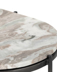 Canyon Marble with Hammered Grey Iron w/Clear Powder Coat | Felix Oval Nightstand | Valley Ridge Furniture